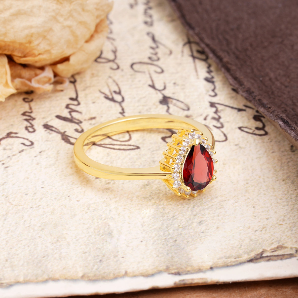 Classic Unique Luxury 4-Prong Oval Cut Garnet Engagement Ring - Additional view