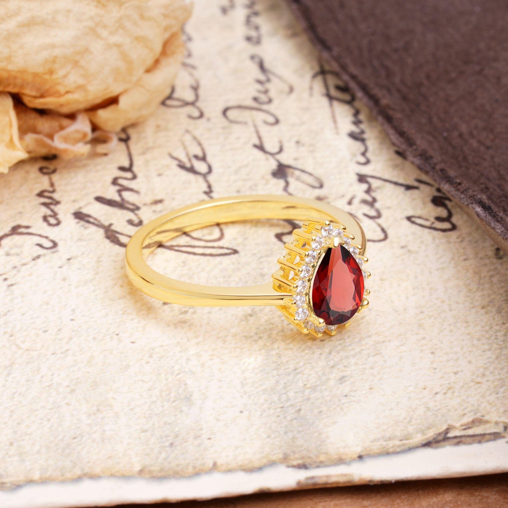 Classic Unique Luxury 4-Prong Oval Cut Garnet Engagement Ring - Additional view