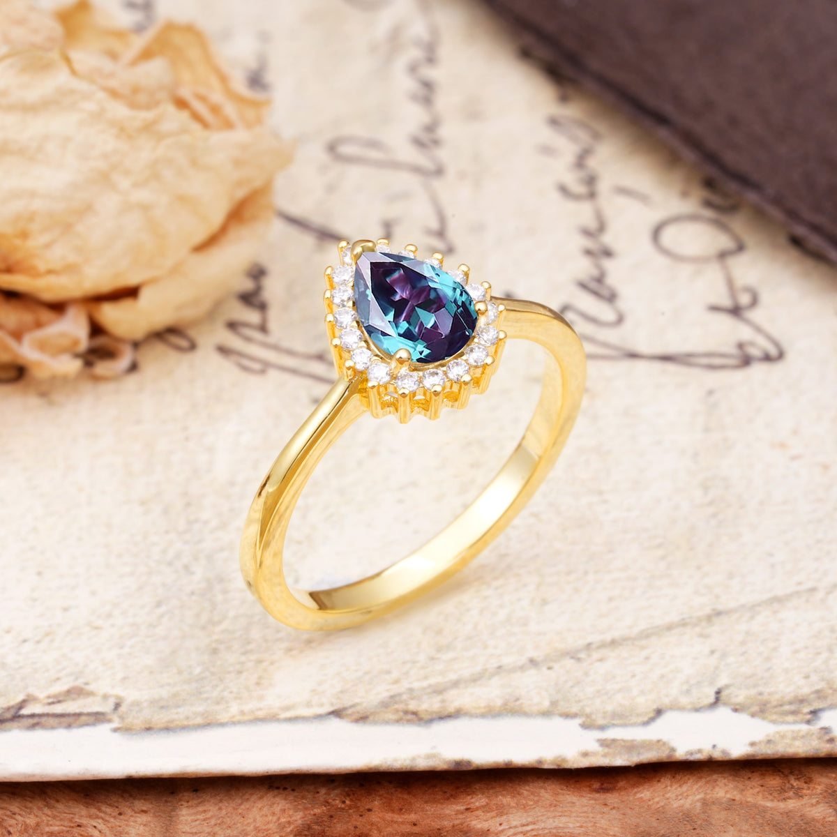 Classic Unique Luxury 4-Prong Oval Cut Alexandrite Engagement Ring - Additional view