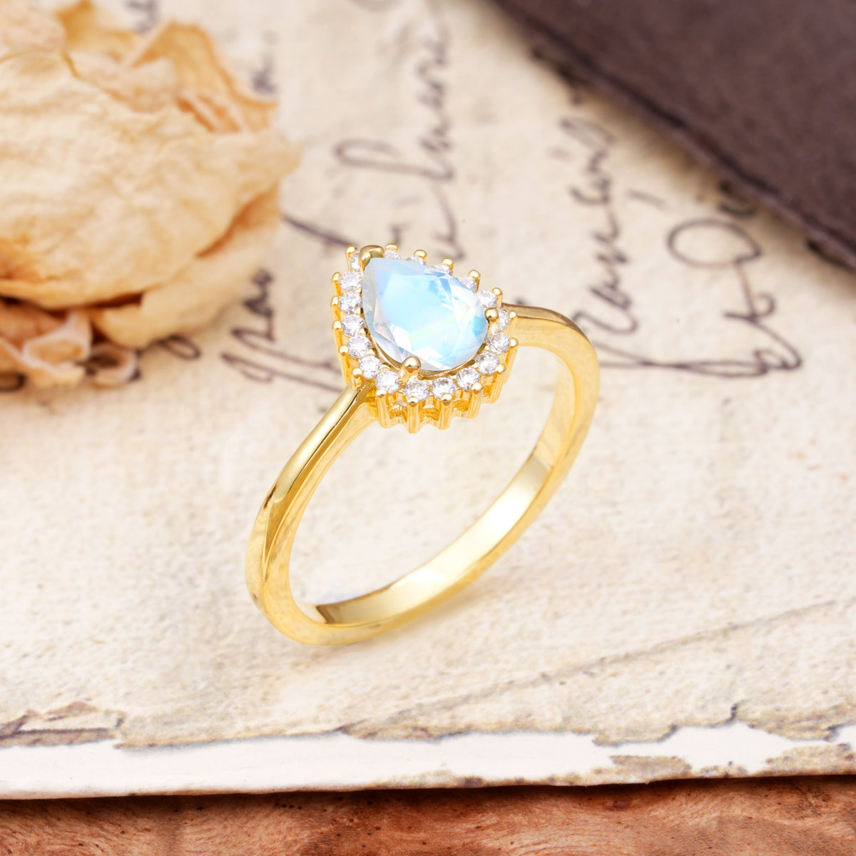 Classic Unique Luxury 4-Prong Oval Cut Moonstone Engagement Ring - Additional view