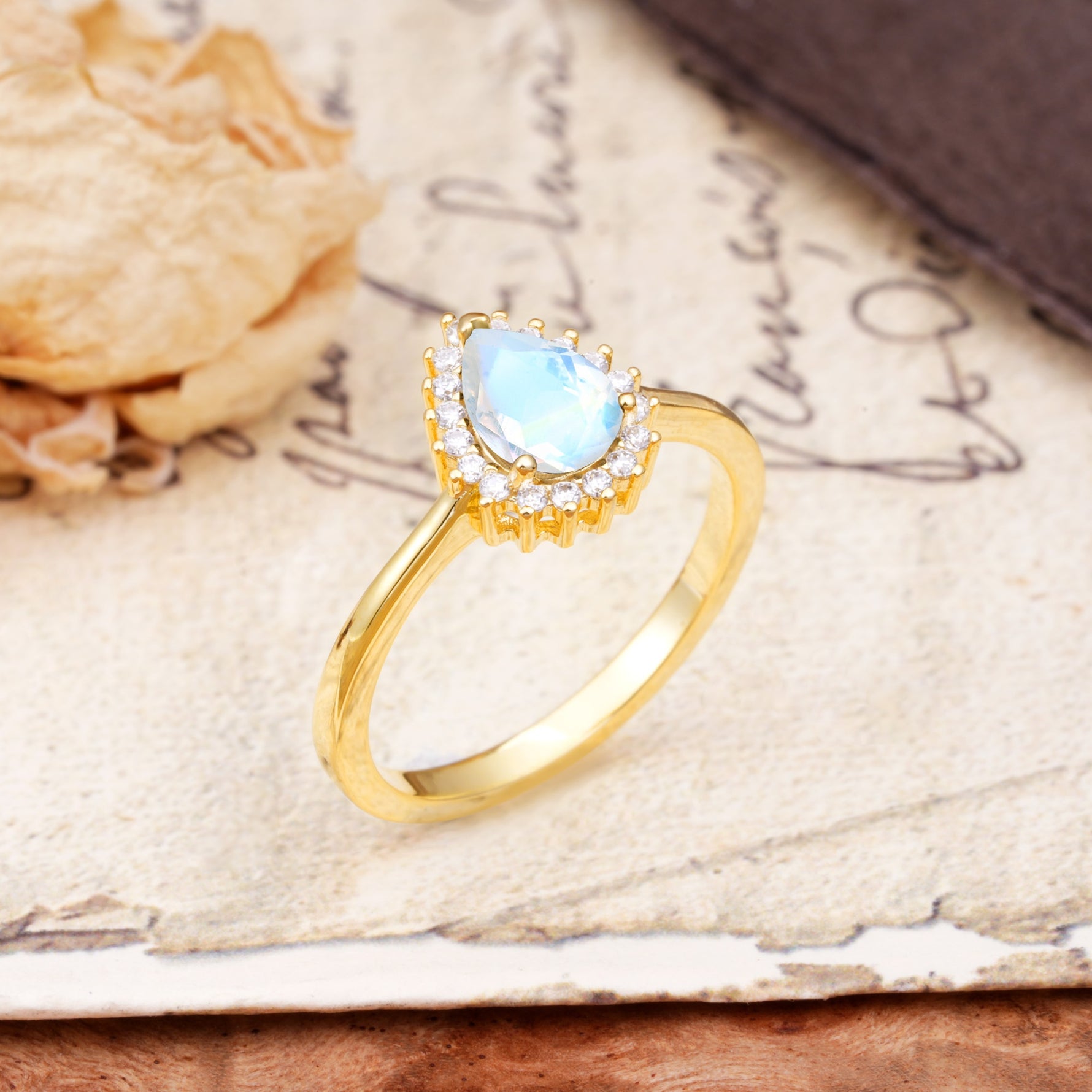 Classic Unique Luxury 4-Prong Oval Cut Moonstone Engagement Ring - Additional view