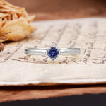 Simple 4-Prong Round Cut Tanzanite Side Stone Engagement Ring - Additional view