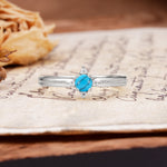 Simple 4-Prong Round Cut Turquoise Side Stone Engagement Ring - Additional view