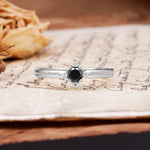 Simple 4-Prong Round Cut Black Onyx Side Stone Engagement Ring - Additional view
