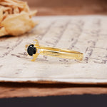 Simple 4-Prong Round Cut Black Onyx Side Stone Engagement Ring - Additional view