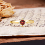 Simple 4-Prong Round Cut Garnet Side Stone Engagement Ring - Additional view