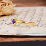Simple 4-Prong Round Cut Amethyst Side Stone Engagement Ring - Additional view