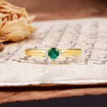 Simple 4-Prong Round Cut Emerald Side Stone Engagement Ring - Additional view