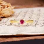 Simple 4-Prong Round Cut Ruby Side Stone Engagement Ring - Additional view