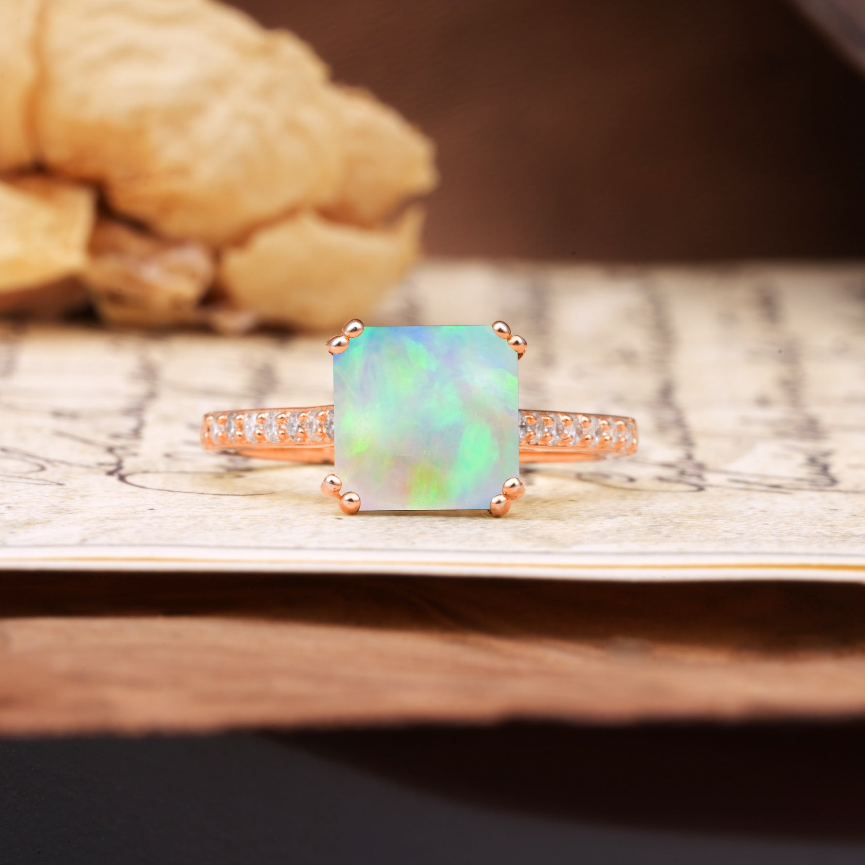 Classic 8-Prong Princess Cut Fire Opal Engagement Ring - Additional view