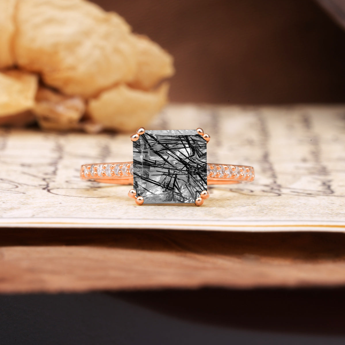 Classic 8-Prong Princess Cut Black Rutilated Quartz Engagement Ring - Additional view