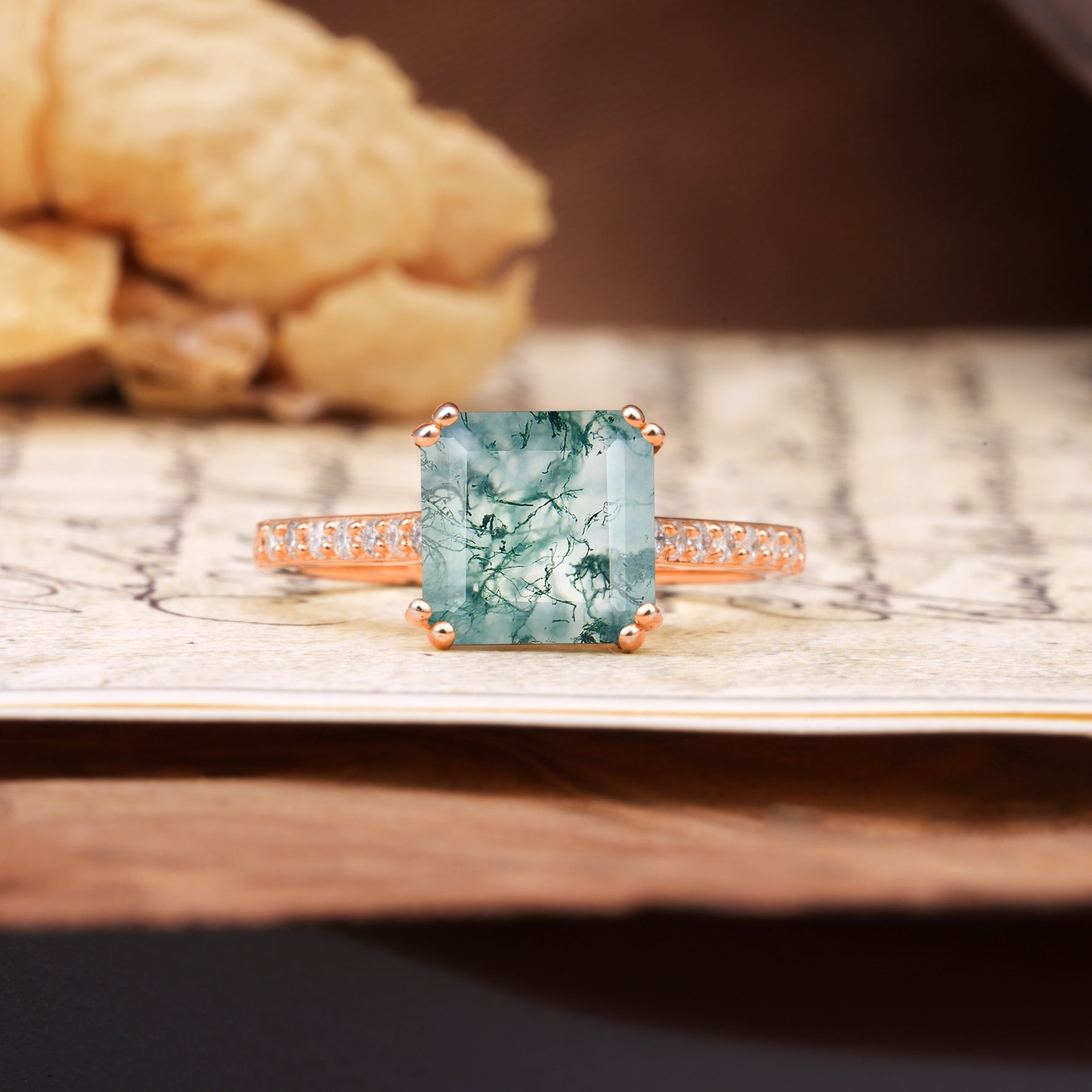 Classic 8-Prong Princess Cut Moss Agate Engagement Ring - Additional view