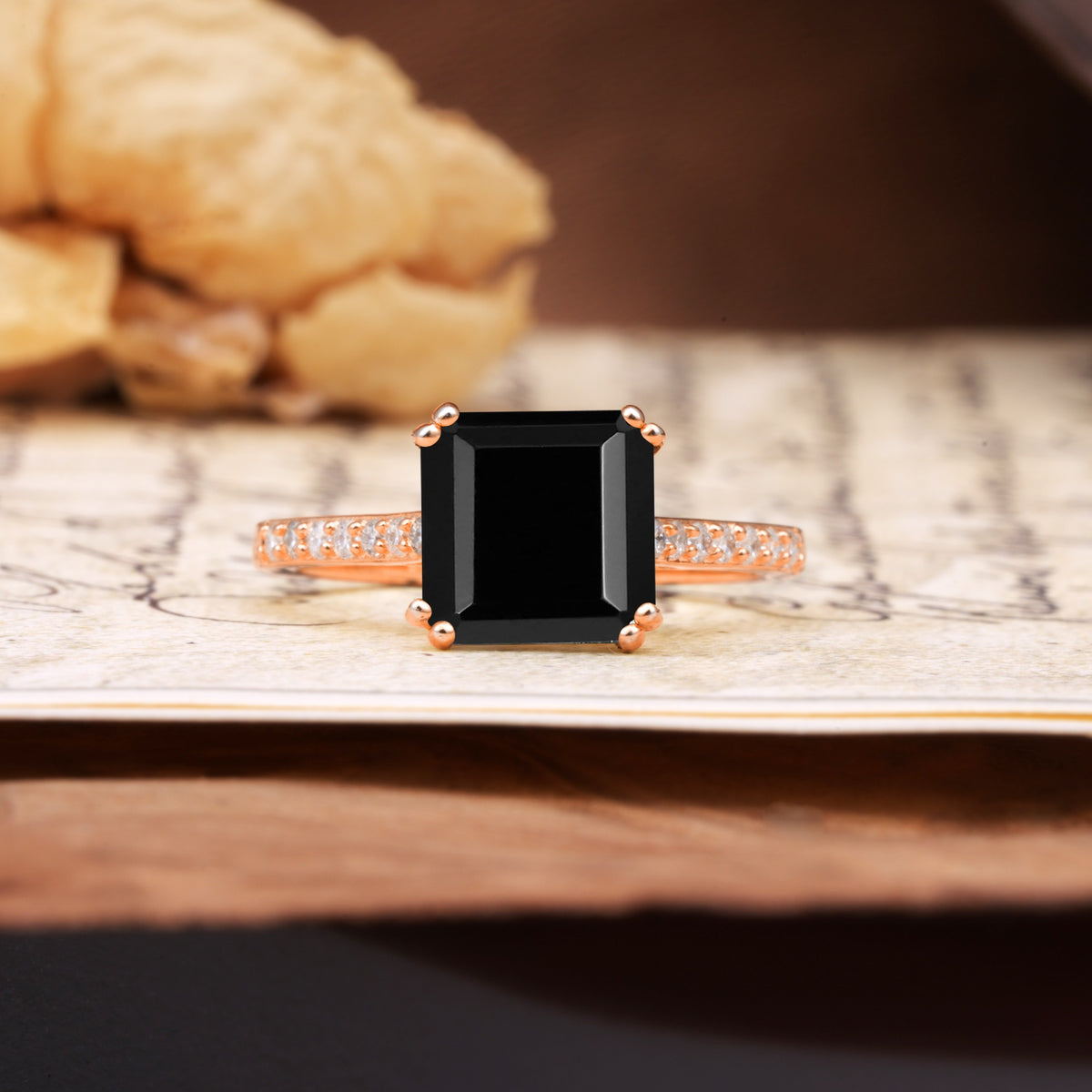 Classic 8-Prong Princess Cut Black Onyx Engagement Ring - Additional view