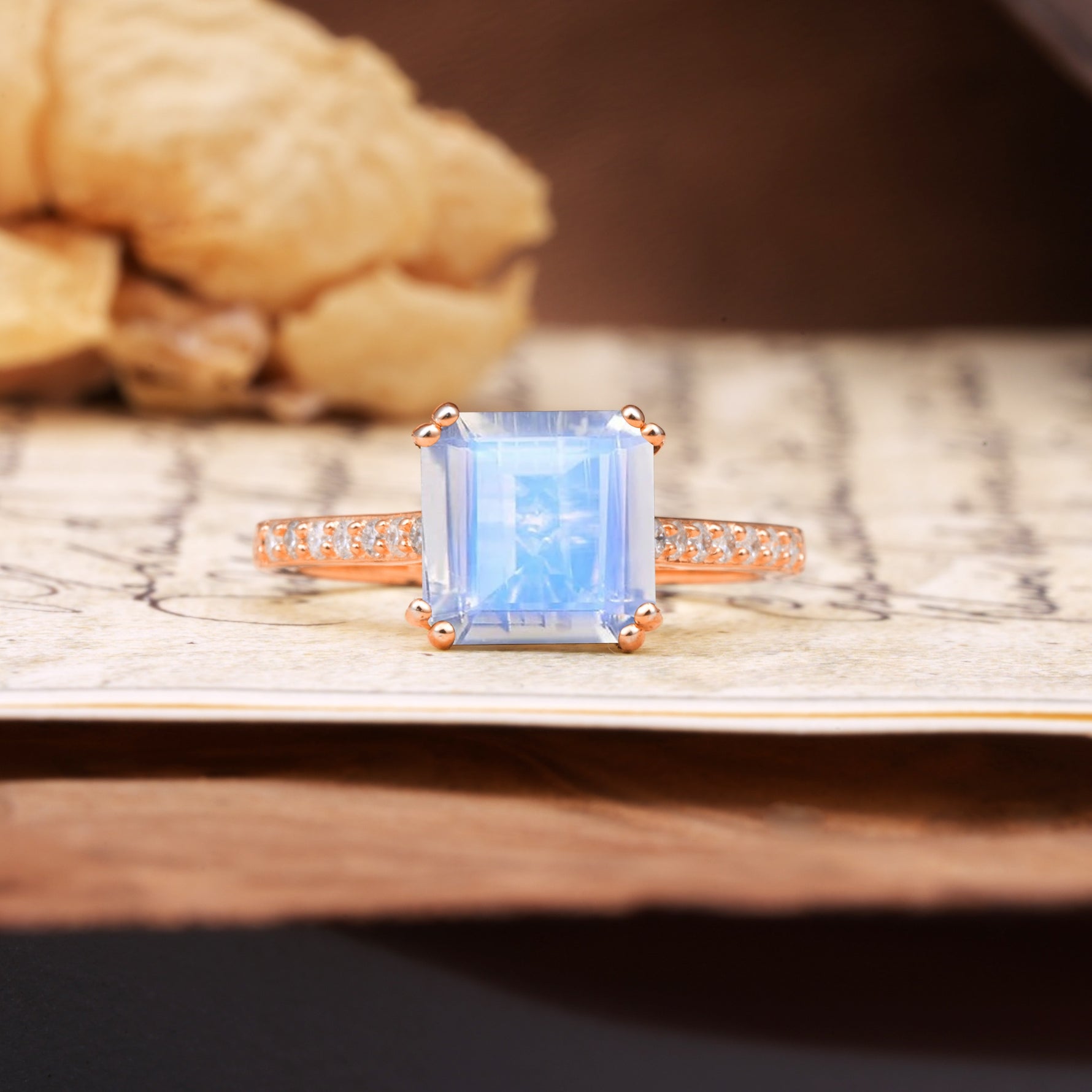 Classic 8-Prong Princess Cut Moonstone Engagement Ring - Additional view