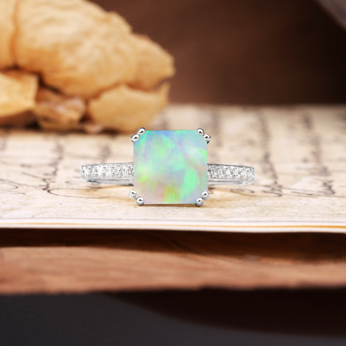 Classic 8-Prong Princess Cut Fire Opal Engagement Ring - Additional view