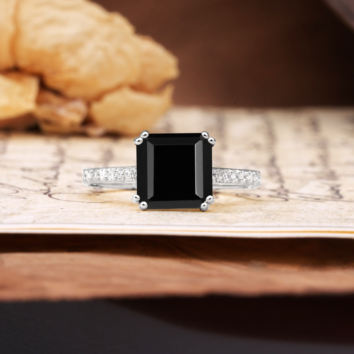 Classic 8-Prong Princess Cut Black Onyx Engagement Ring - Additional view