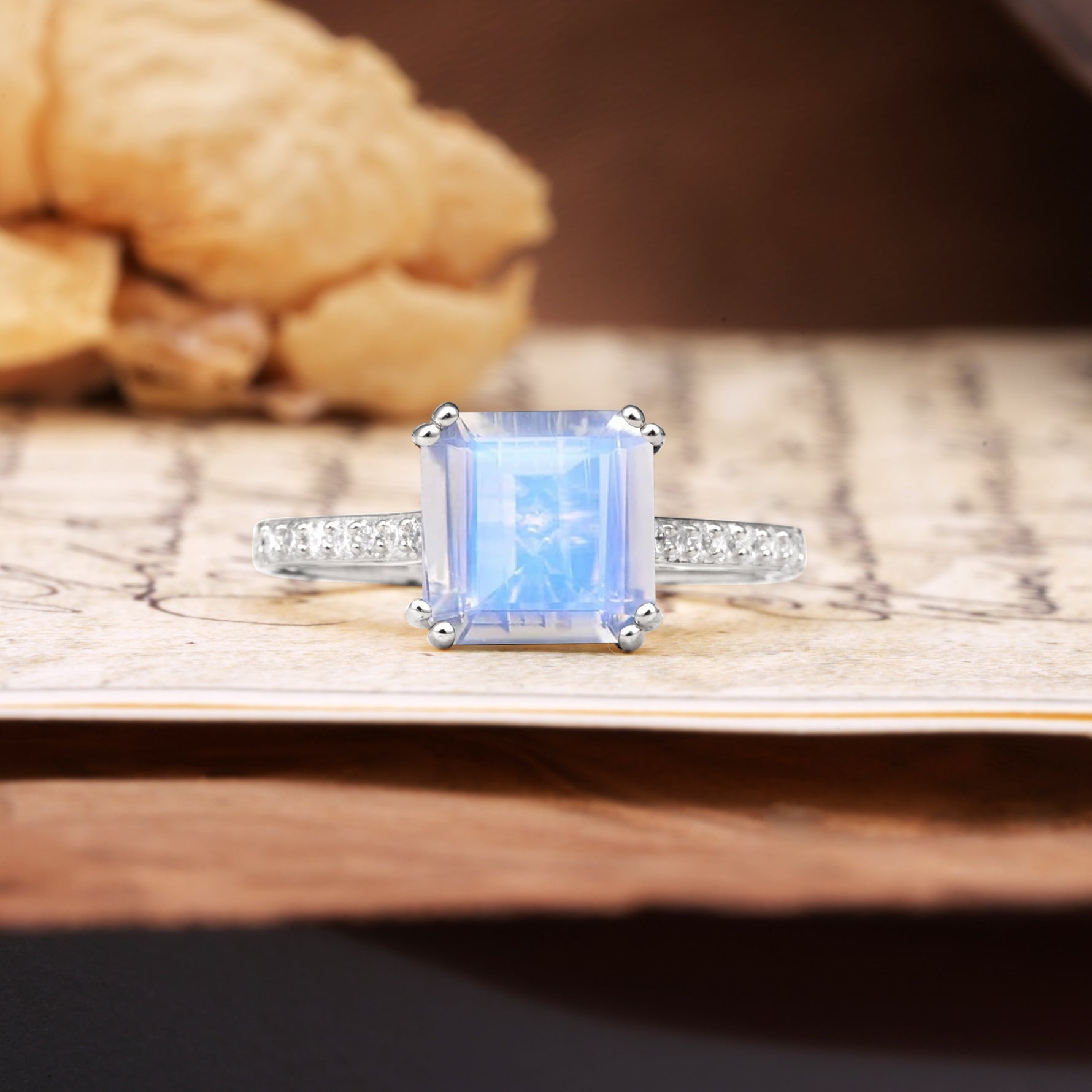 Classic 8-Prong Princess Cut Moonstone Engagement Ring - Additional view