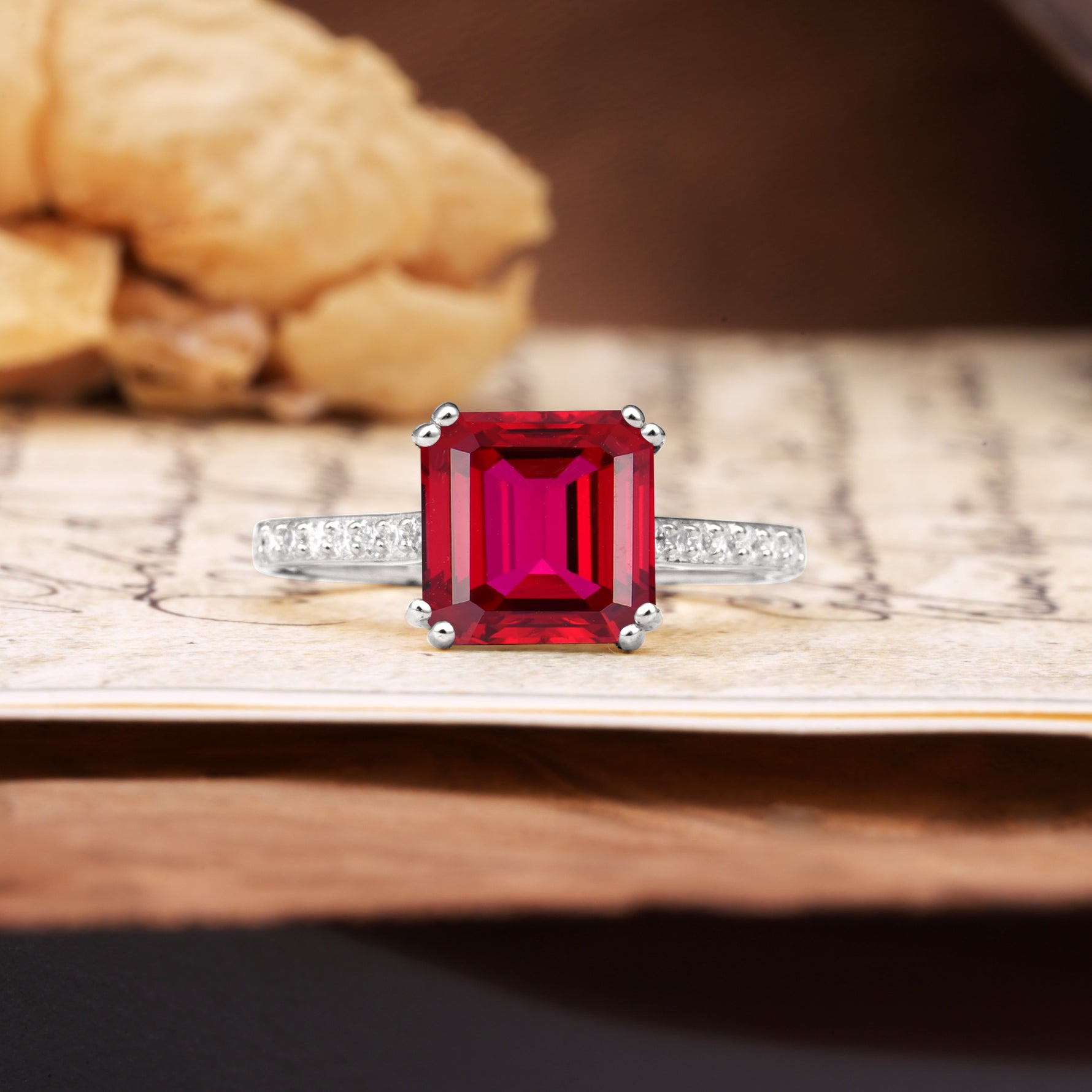 Classic 8-Prong Princess Cut Ruby Engagement Ring - Additional view