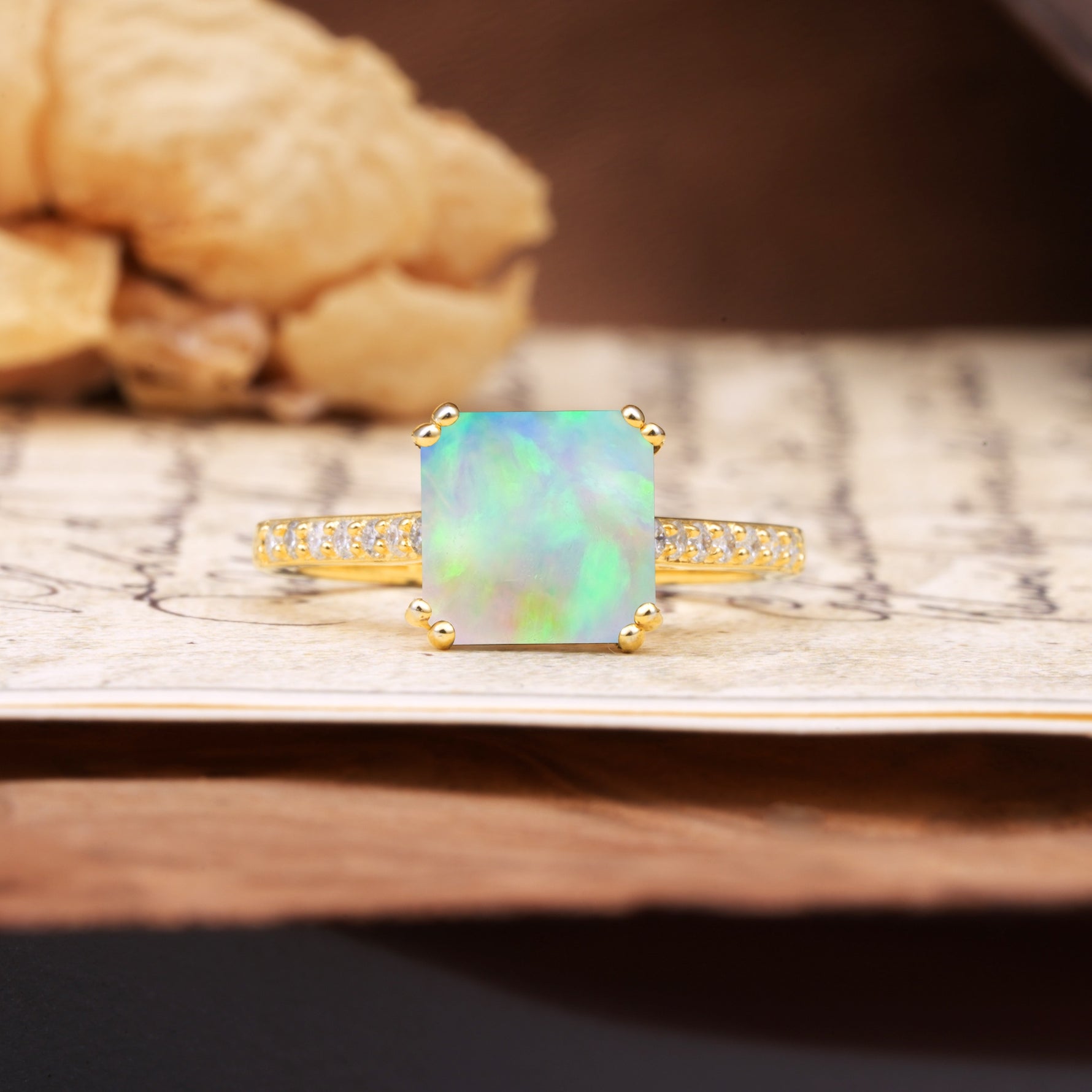 Classic 8-Prong Princess Cut Fire Opal Engagement Ring - Additional view