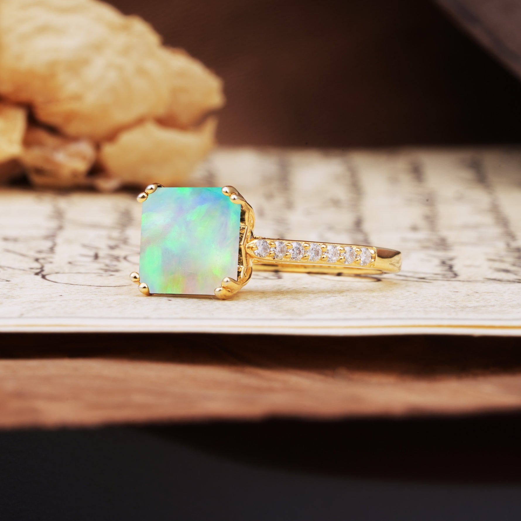 Classic 8-Prong Princess Cut Fire Opal Engagement Ring - Additional view