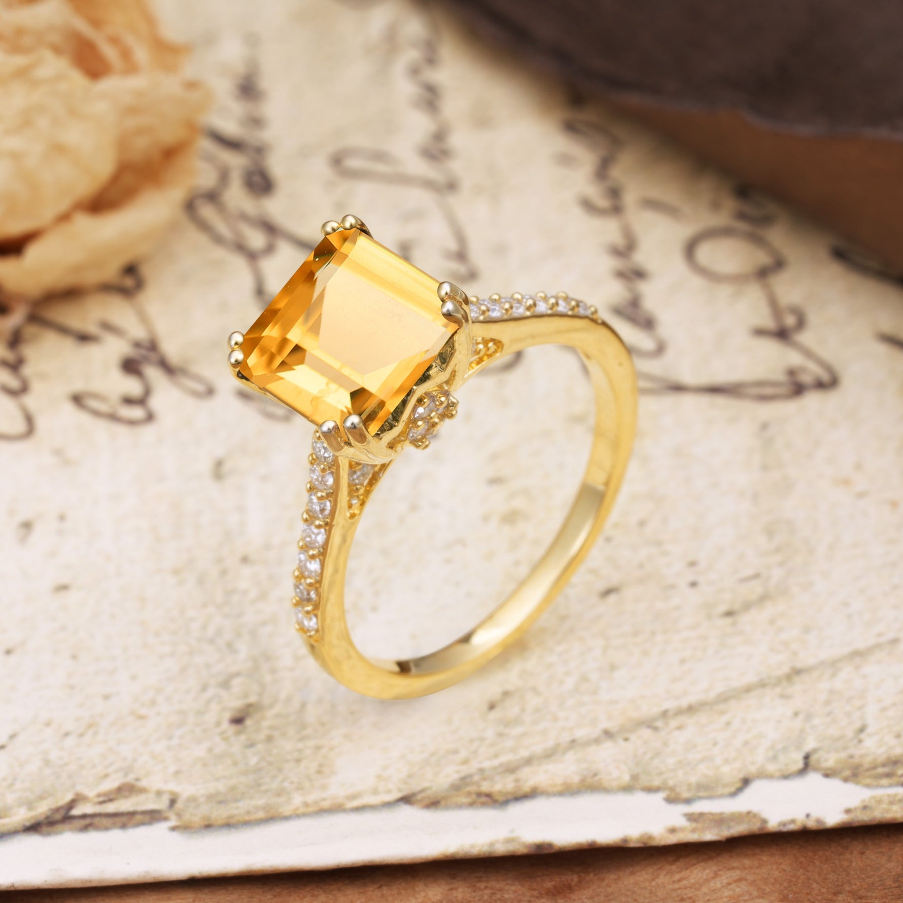 Classic 8-Prong Princess Cut Citrine Engagement Ring - Additional view