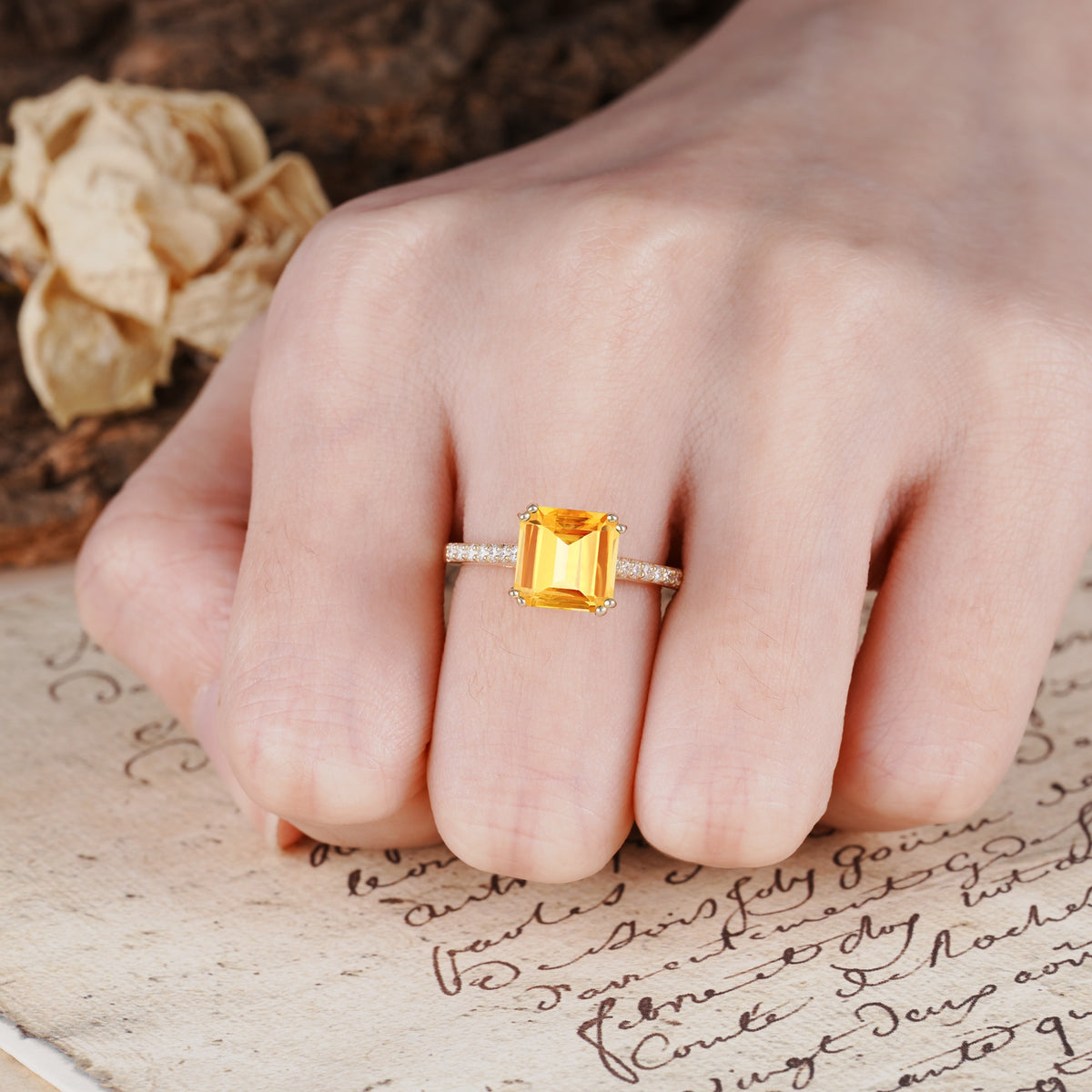 Classic 8-Prong Princess Cut Citrine Engagement Ring - Additional view