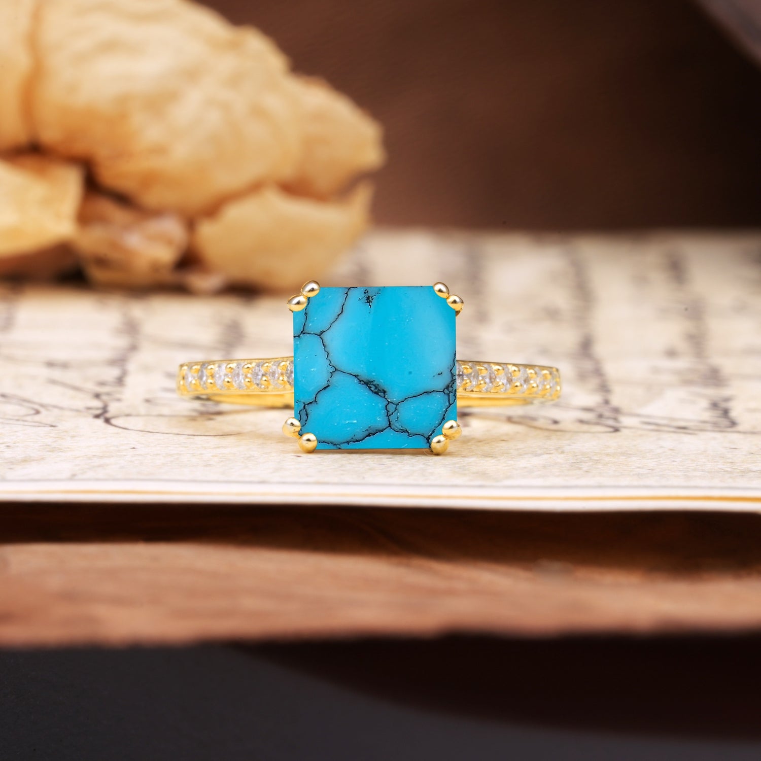 Classic 8-Prong Princess Cut Turquoise Engagement Ring - Additional view