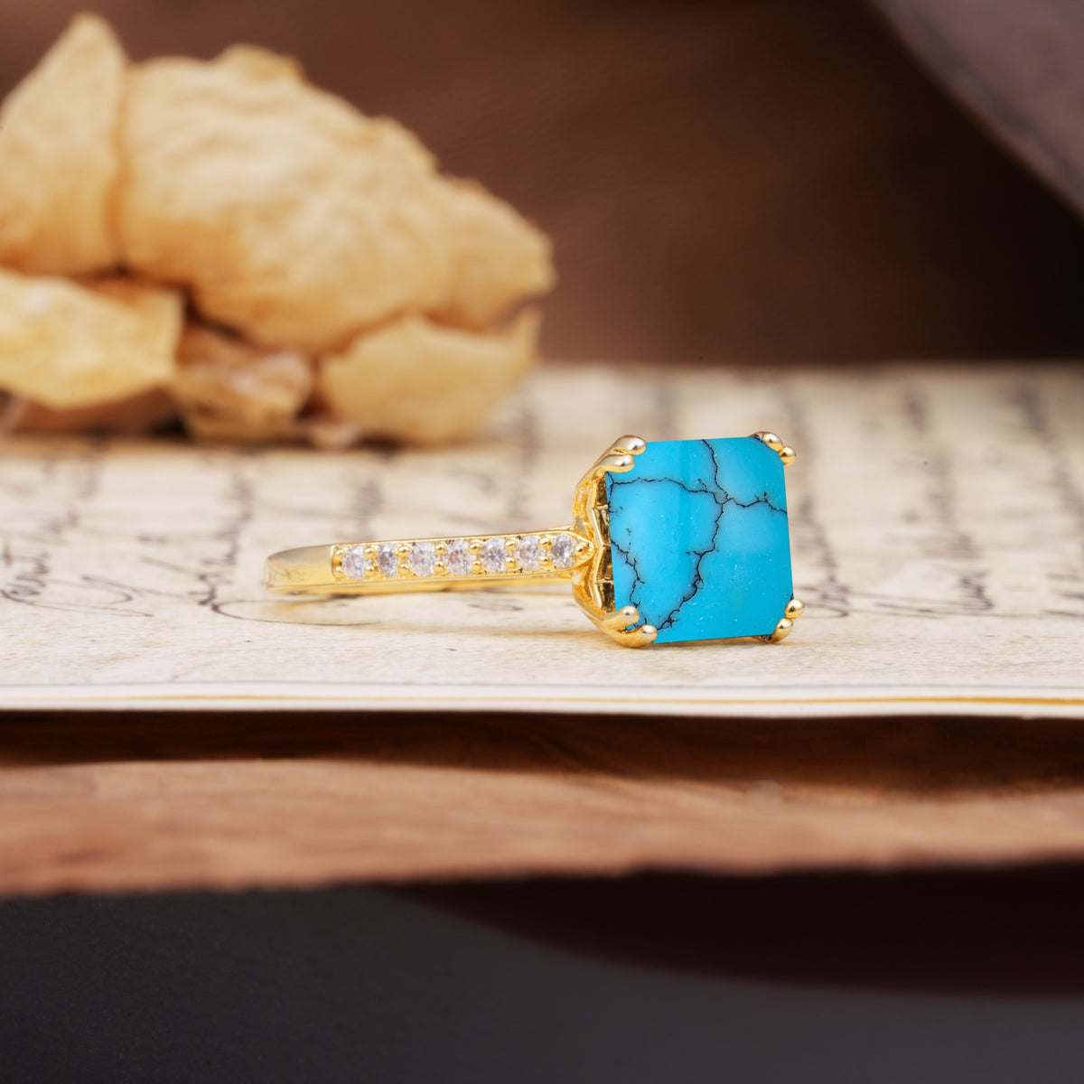 Classic 8-Prong Princess Cut Turquoise Engagement Ring - Additional view