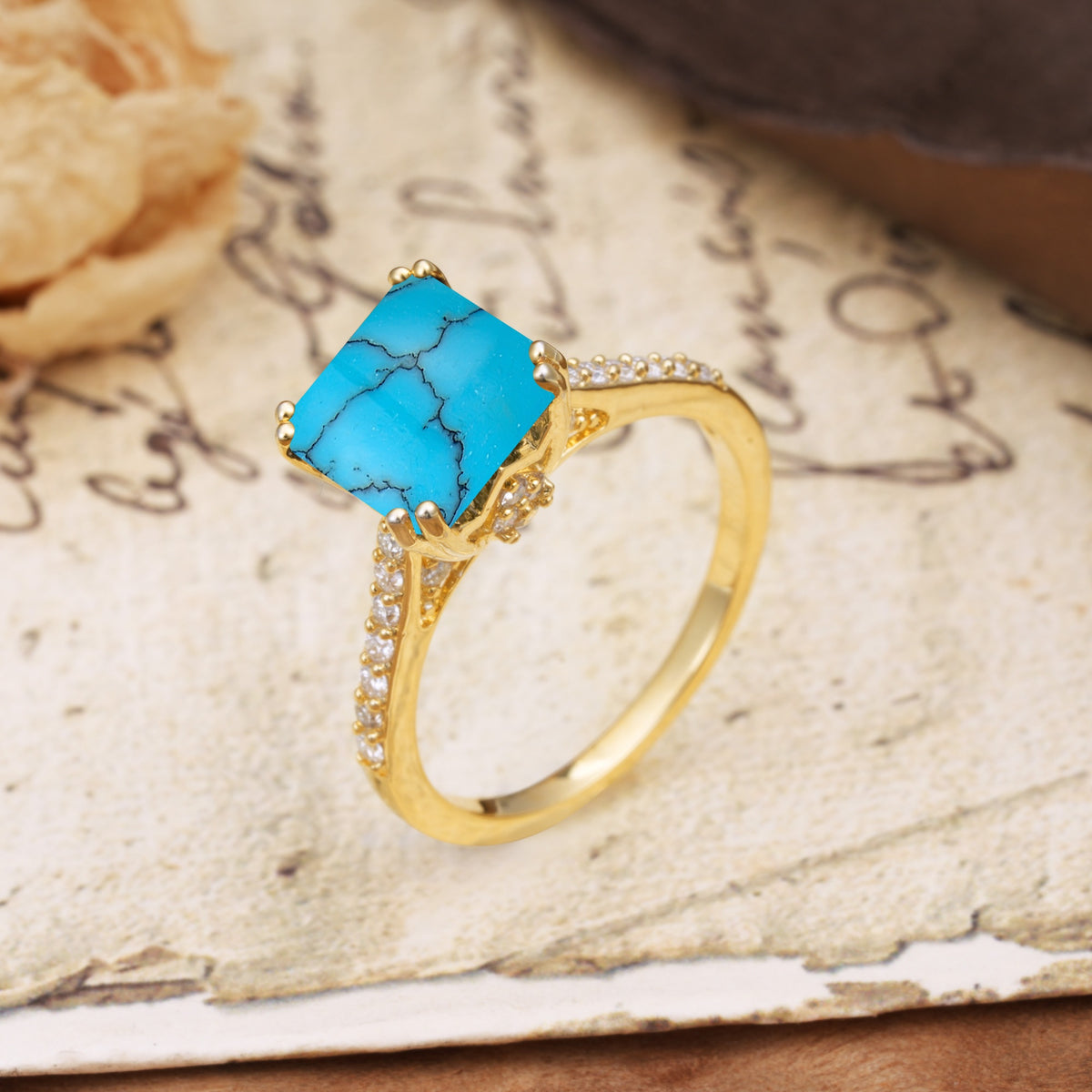 Classic 8-Prong Princess Cut Turquoise Engagement Ring - Additional view