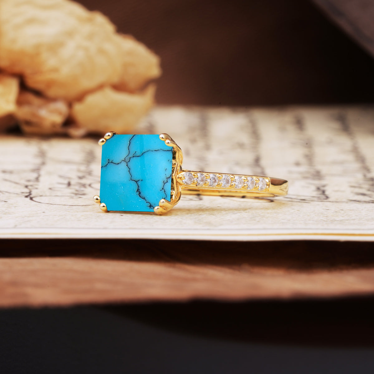 Classic 8-Prong Princess Cut Turquoise Engagement Ring - Additional view