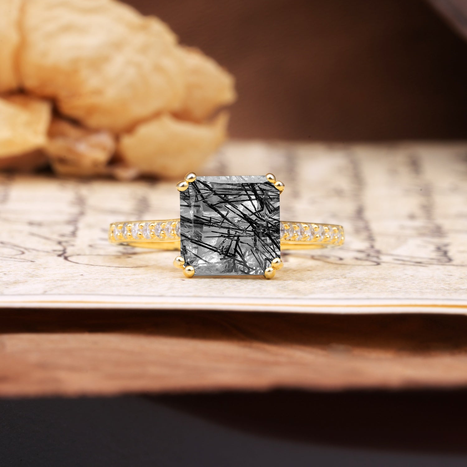 Classic 8-Prong Princess Cut Black Rutilated Quartz Engagement Ring - Additional view