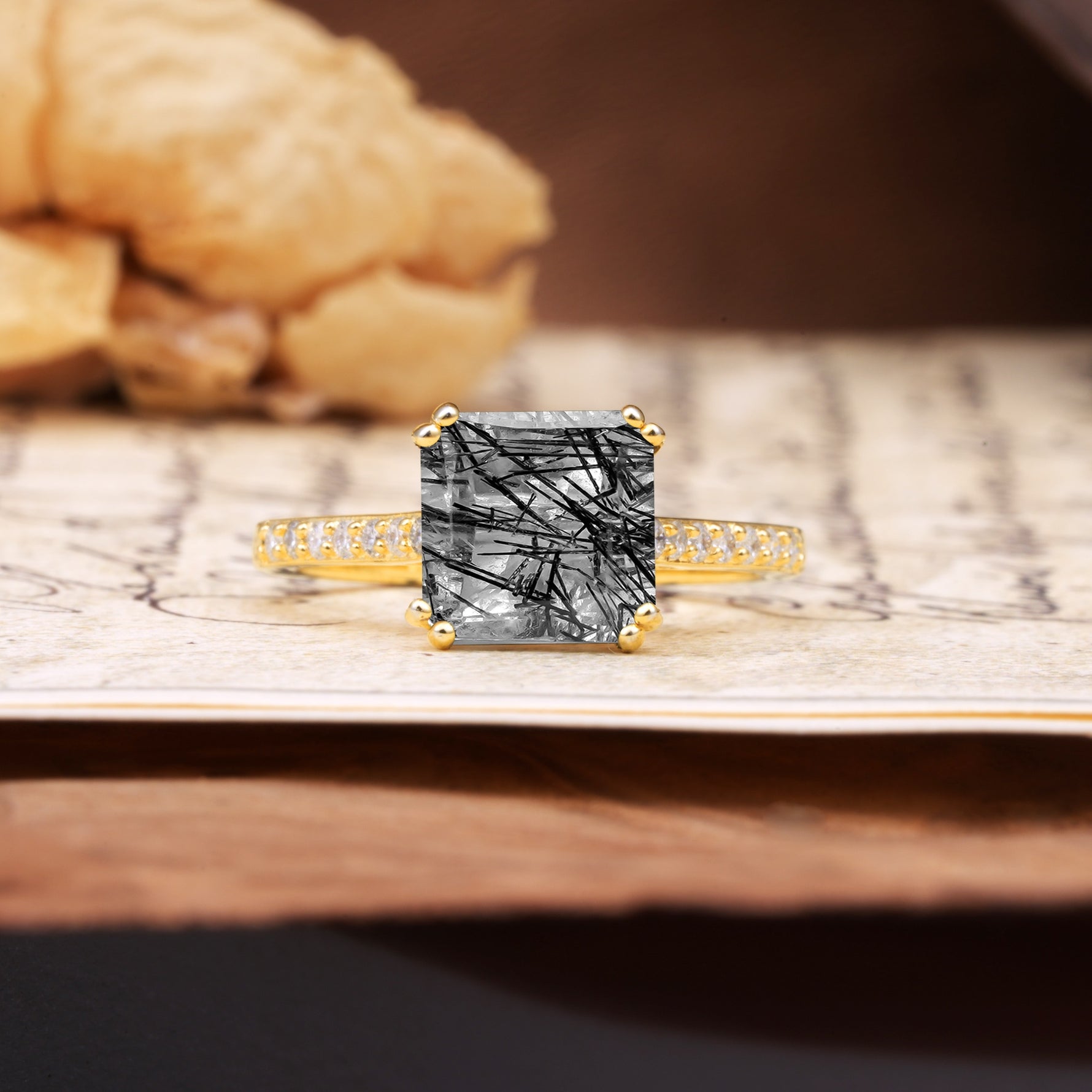 Classic 8-Prong Princess Cut Black Rutilated Quartz Engagement Ring - Additional view