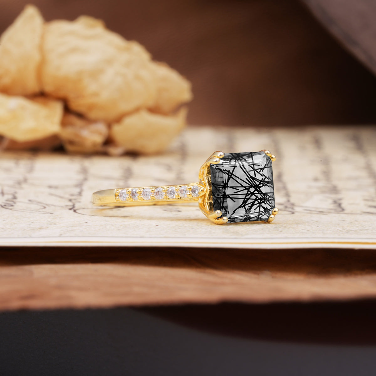 Classic 8-Prong Princess Cut Black Rutilated Quartz Engagement Ring - Additional view
