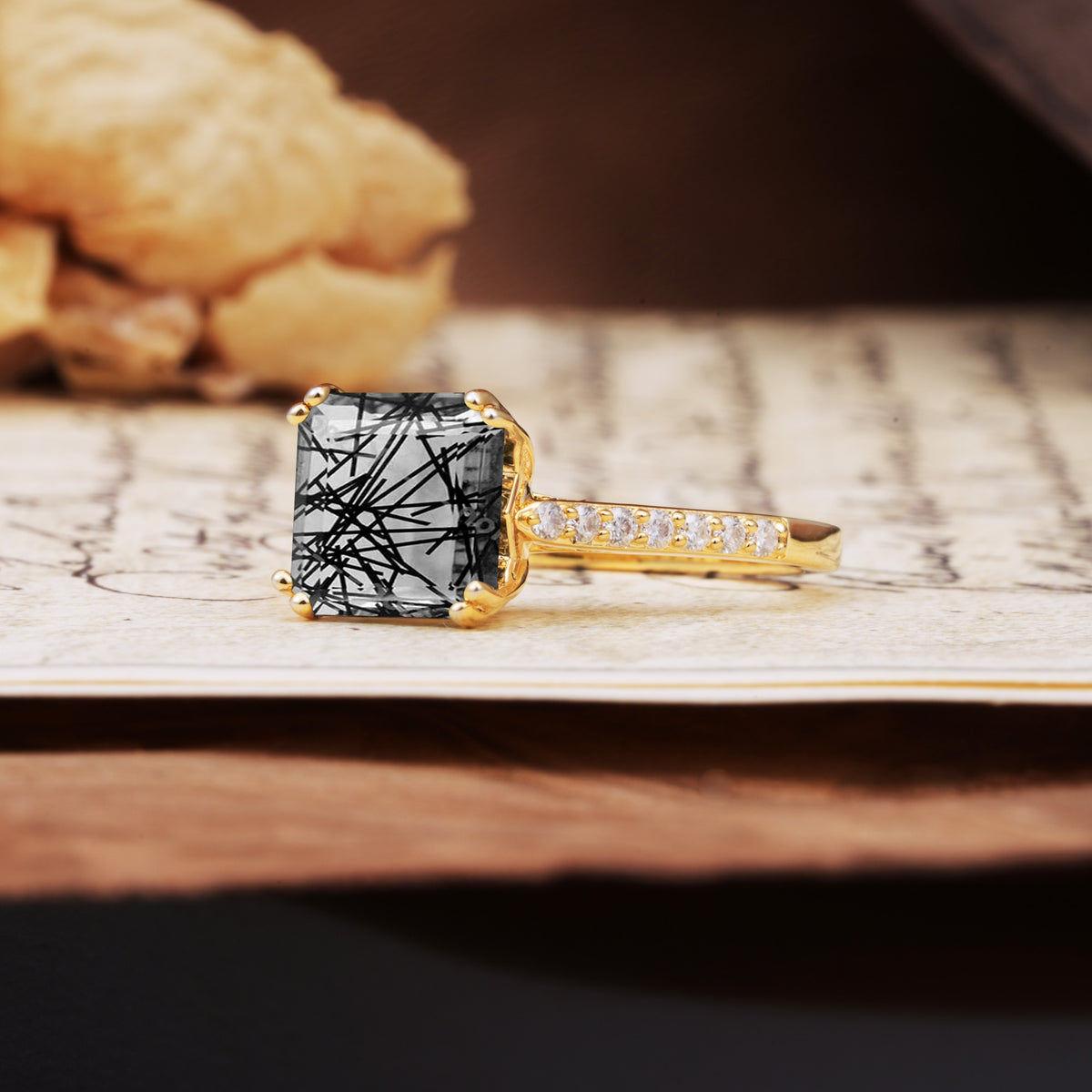 Classic 8-Prong Princess Cut Black Rutilated Quartz Engagement Ring - Additional view