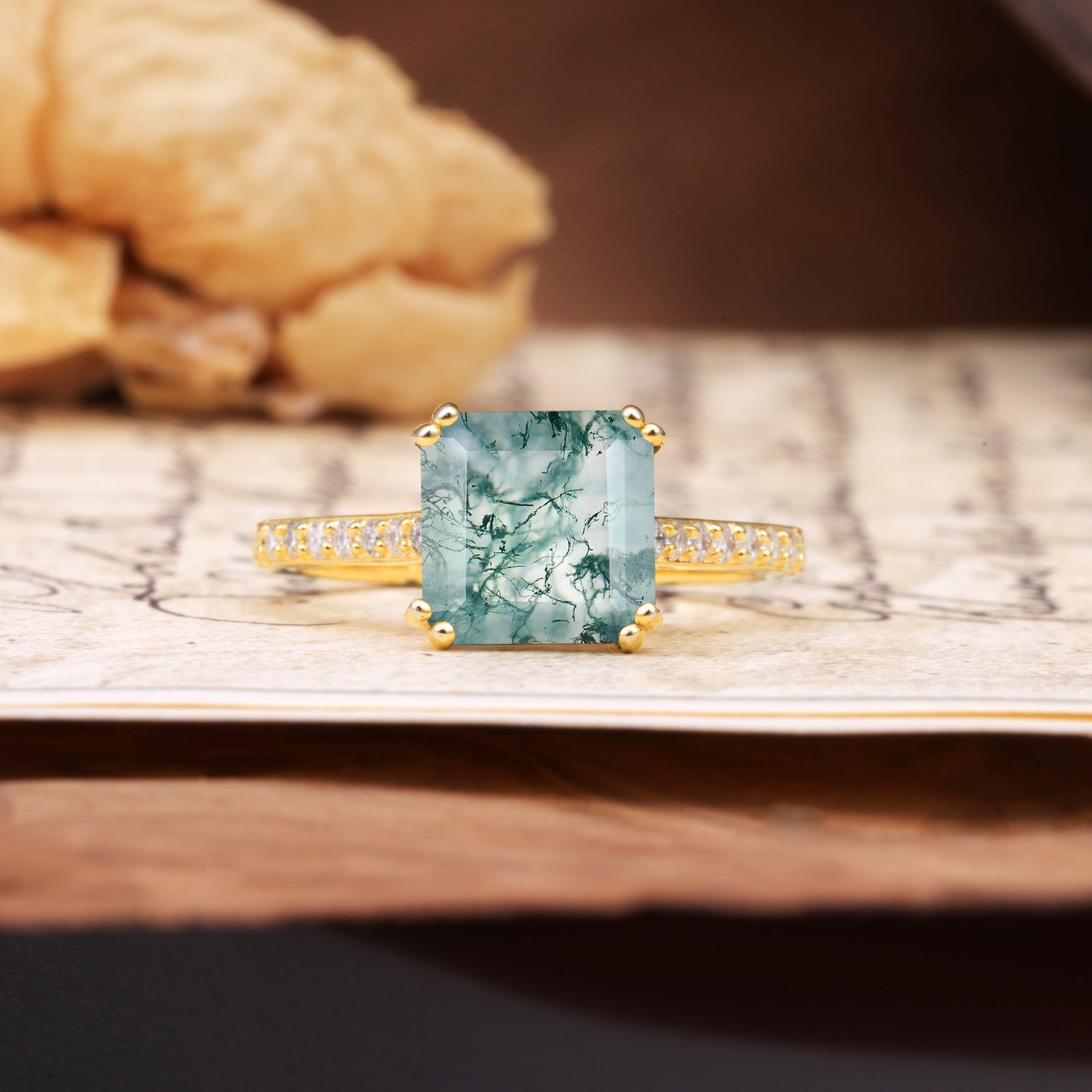 Classic 8-Prong Princess Cut Moss Agate Engagement Ring - Additional view