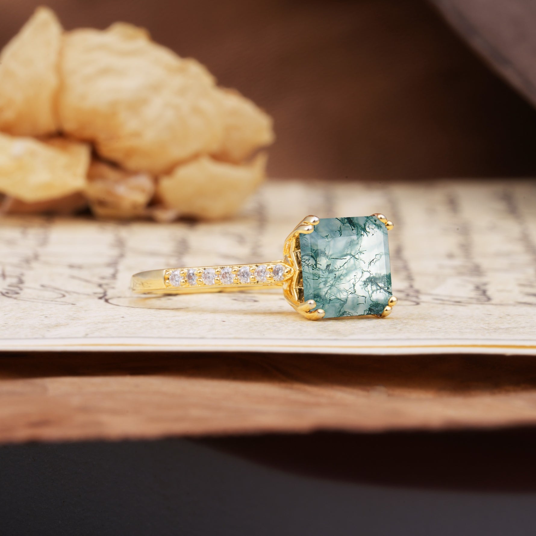 Classic 8-Prong Princess Cut Moss Agate Engagement Ring - Additional view