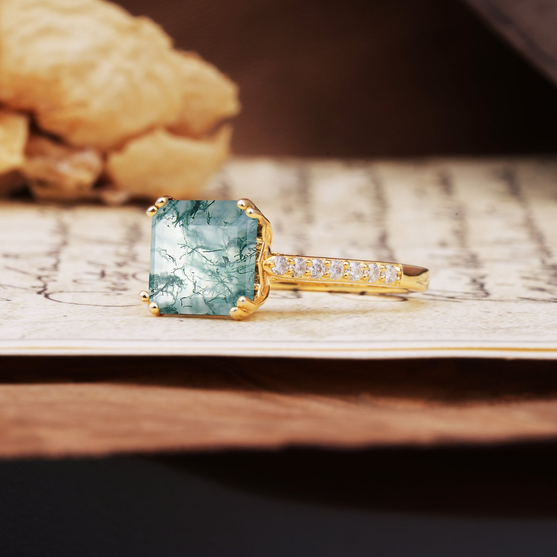 Classic 8-Prong Princess Cut Moss Agate Engagement Ring - Additional view