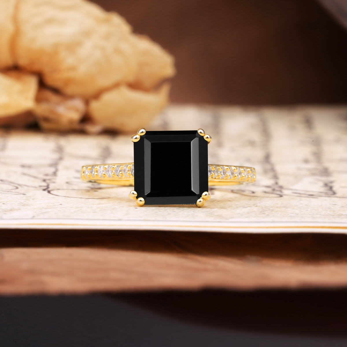 Classic 8-Prong Princess Cut Black Onyx Engagement Ring - Additional view