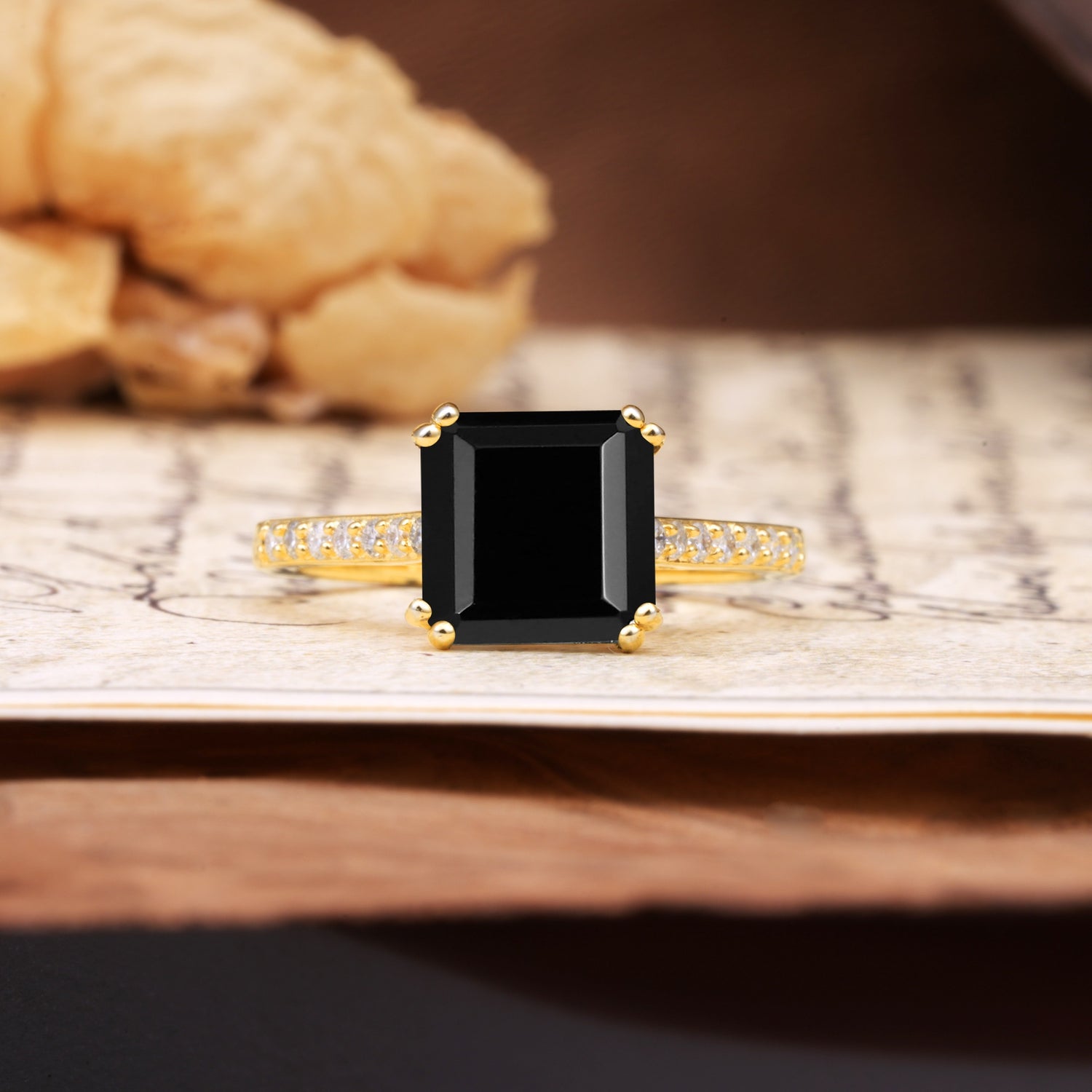 Classic 8-Prong Princess Cut Black Onyx Engagement Ring - Additional view