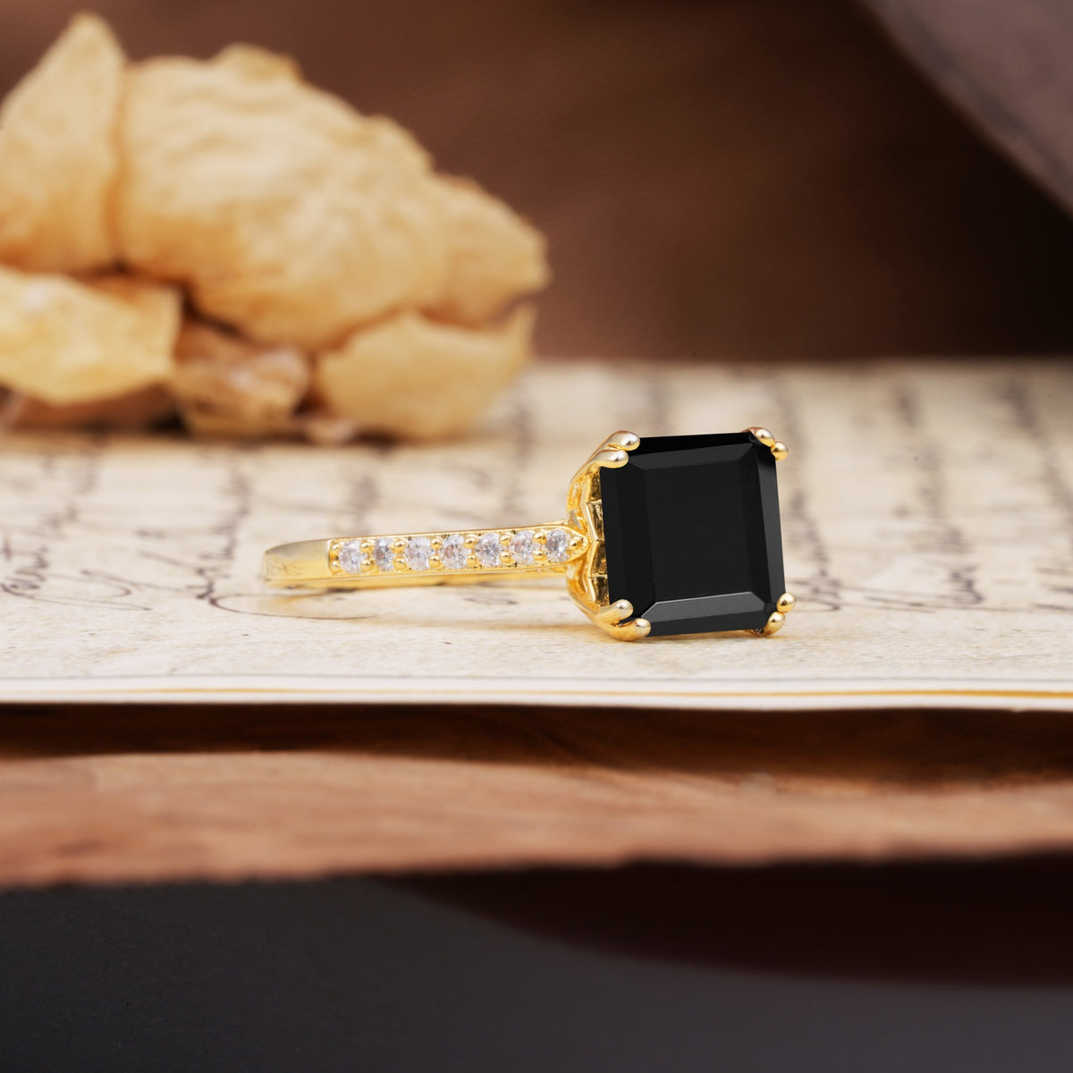Classic 8-Prong Princess Cut Black Onyx Engagement Ring - Additional view
