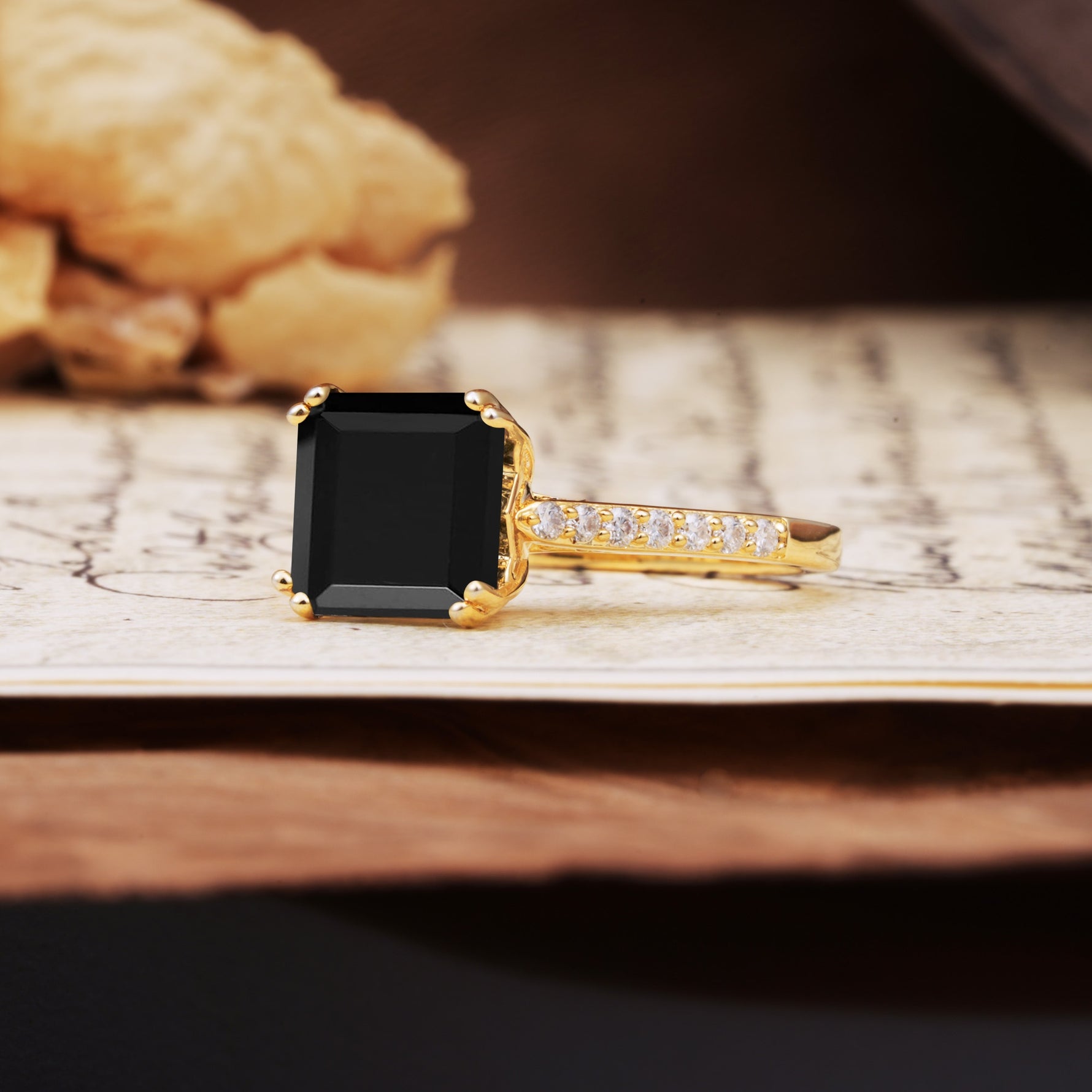 Classic 8-Prong Princess Cut Black Onyx Engagement Ring - Additional view