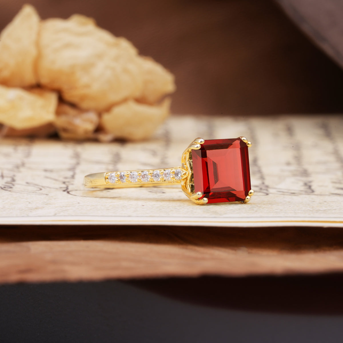 Classic 8-Prong Princess Cut Garnet Engagement Ring - Additional view