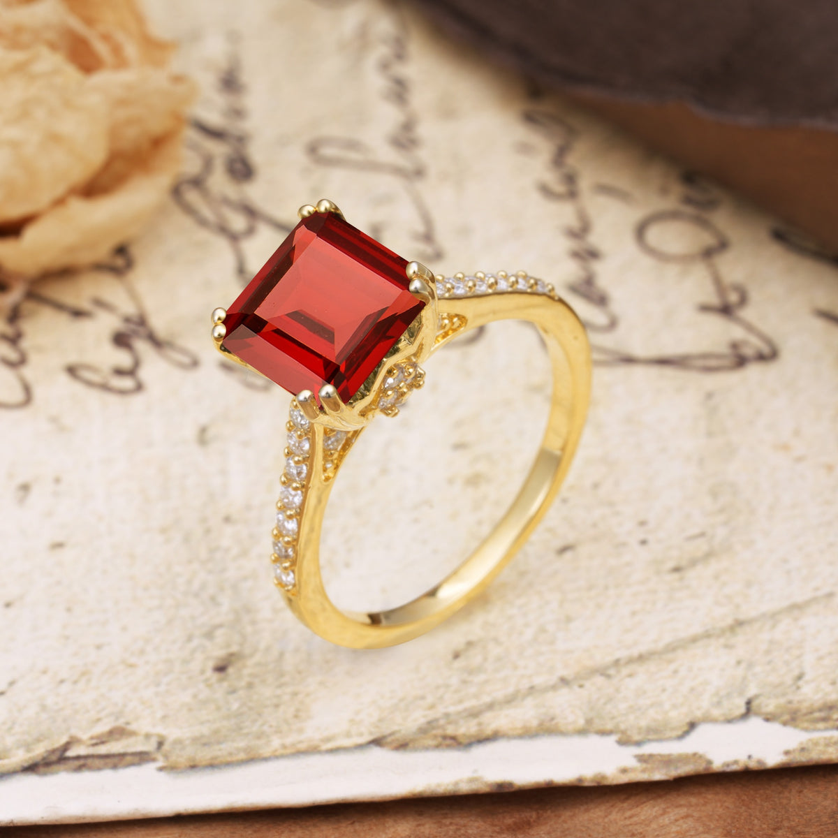 Classic 8-Prong Princess Cut Garnet Engagement Ring - Additional view