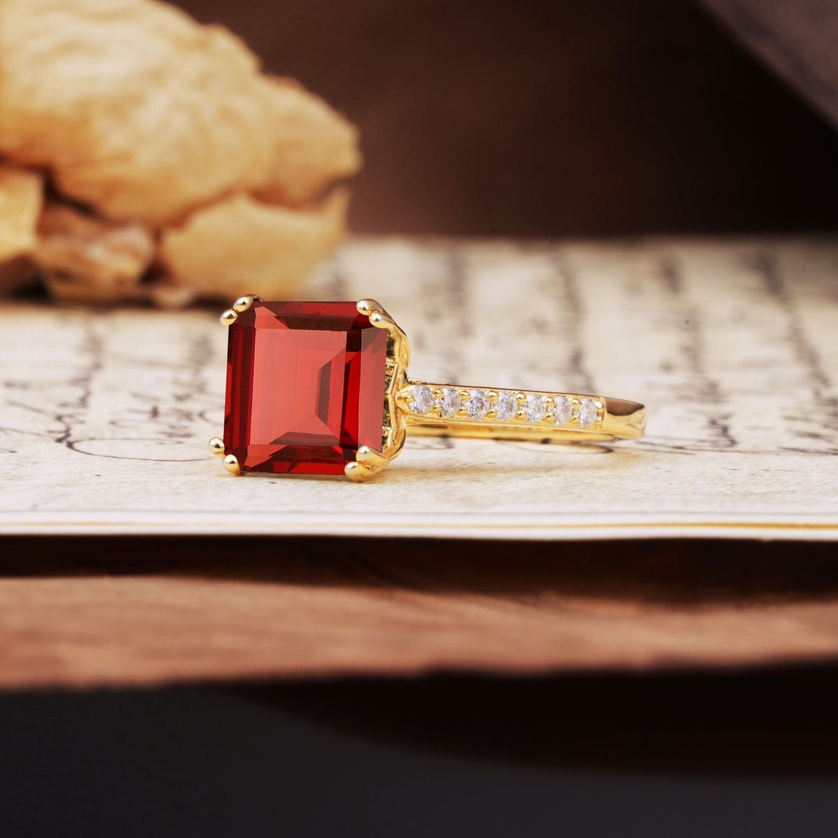 Classic 8-Prong Princess Cut Garnet Engagement Ring - Additional view