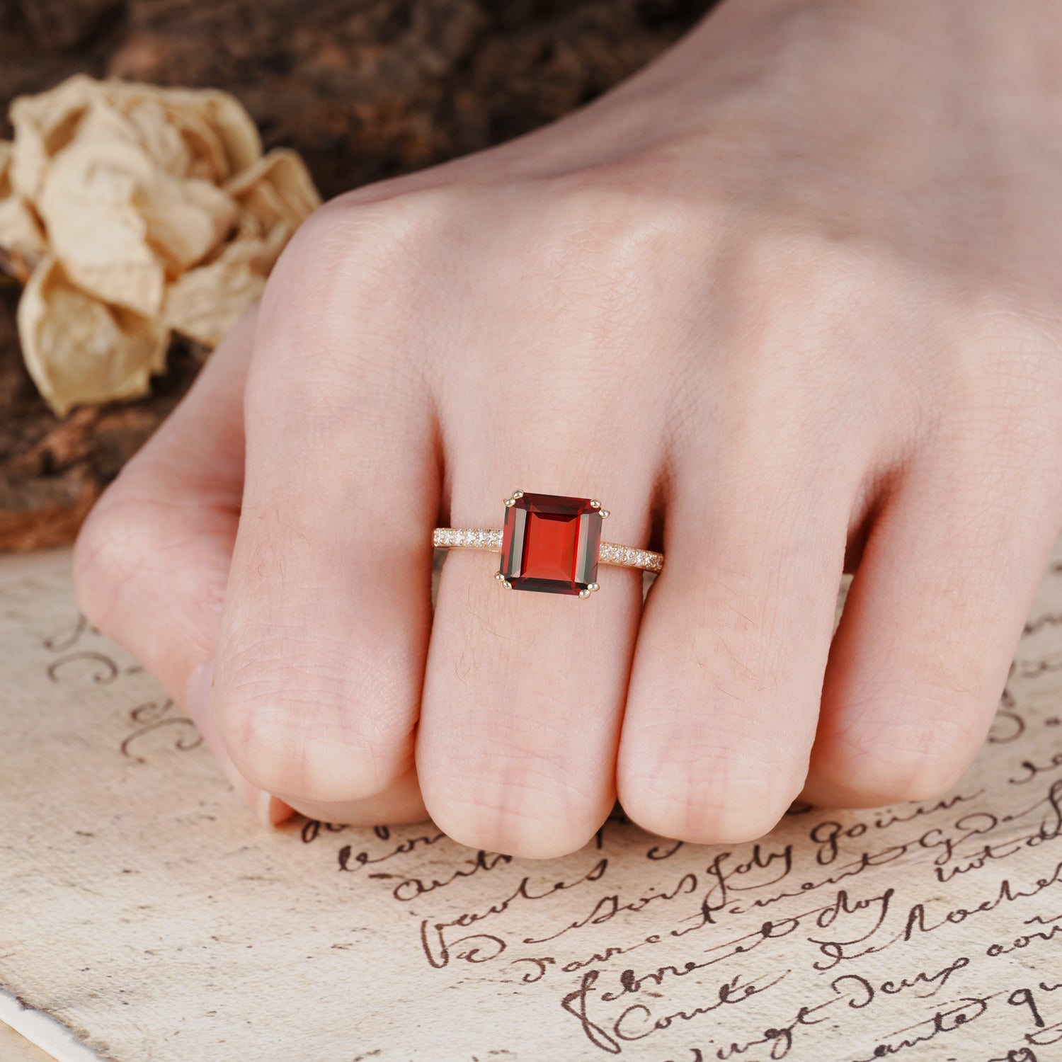 Classic 8-Prong Princess Cut Garnet Engagement Ring - Additional view