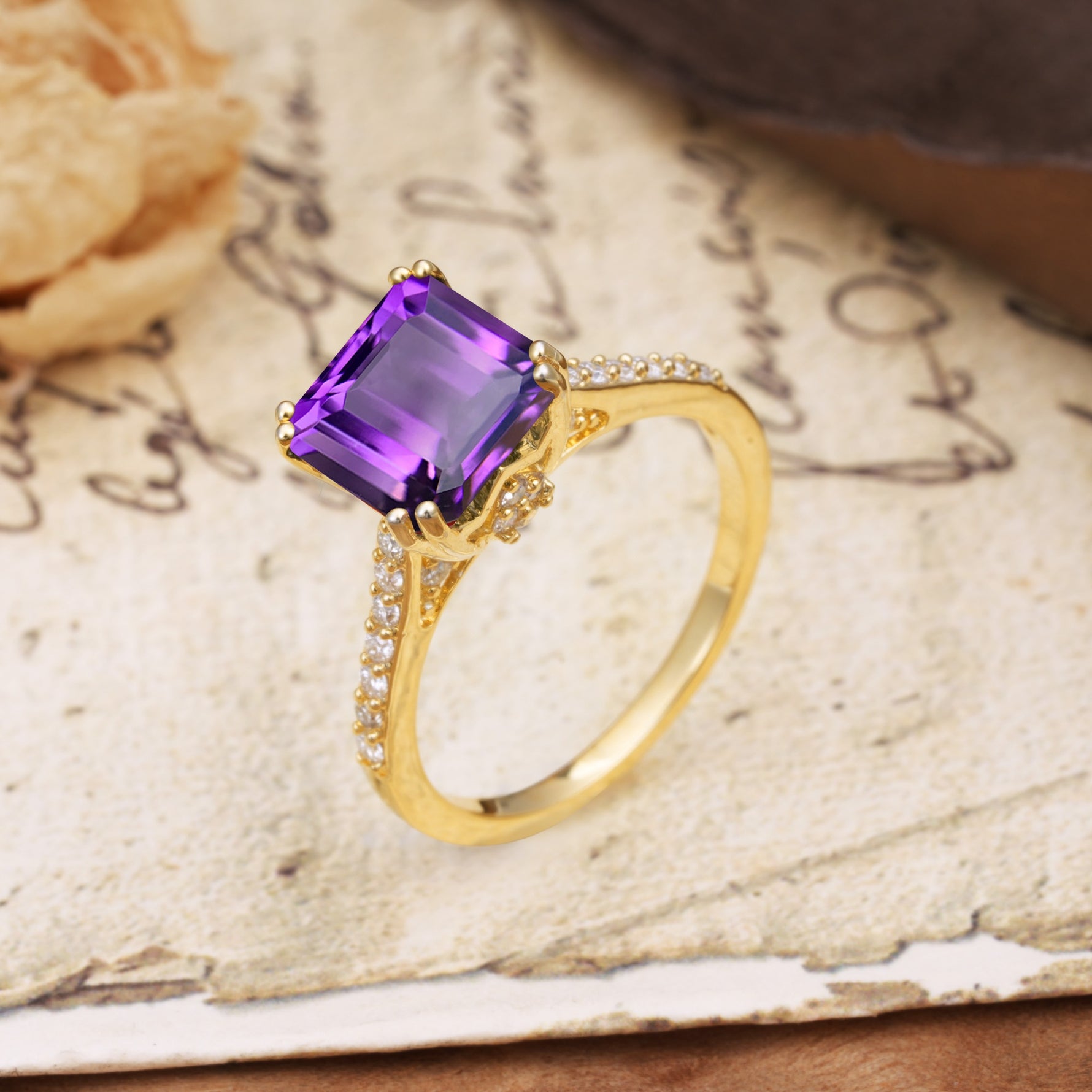 Classic 8-Prong Princess Cut Amethyst Engagement Ring - Additional view