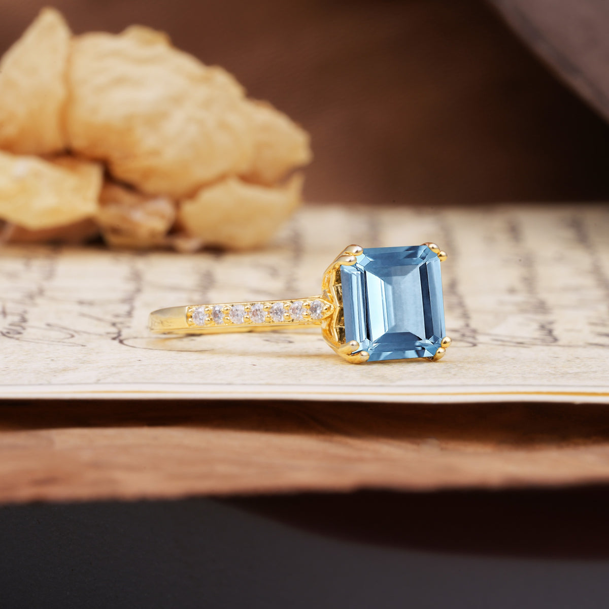 Classic 8-Prong Princess Cut Aquamarine Engagement Ring - Additional view