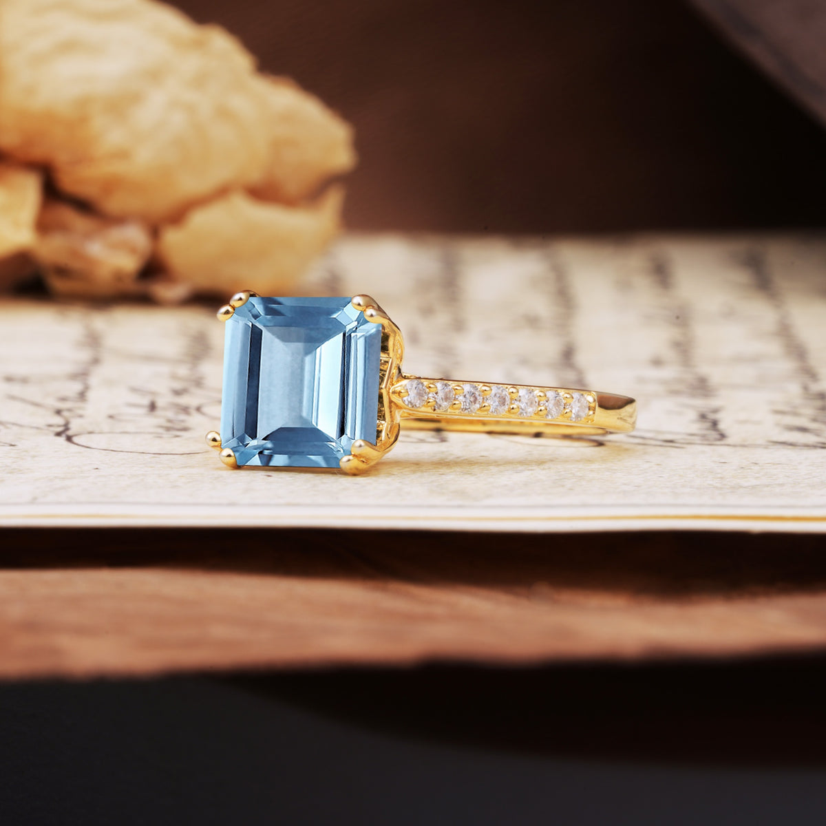 Classic 8-Prong Princess Cut Aquamarine Engagement Ring - Additional view