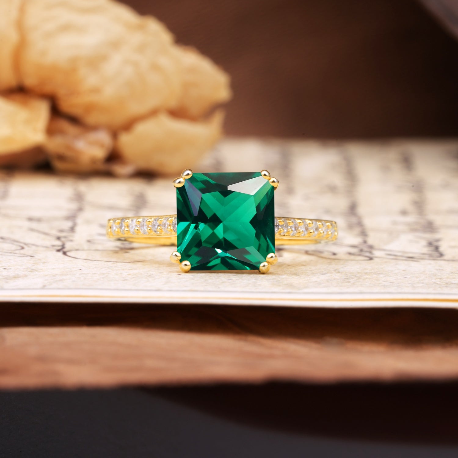 Classic 8-Prong Princess Cut Emerald Engagement Ring - Additional view