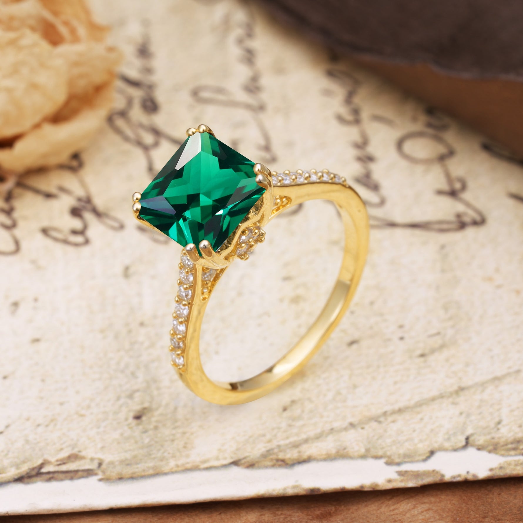 Classic 8-Prong Princess Cut Emerald Engagement Ring - Additional view